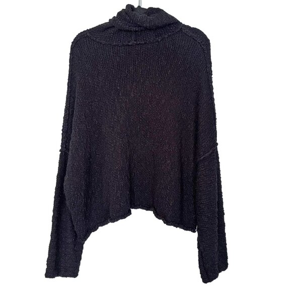 Free People Over-Sized Black Textured Chunky Turtleneck Sweater - Size S - Picture 3 of 5